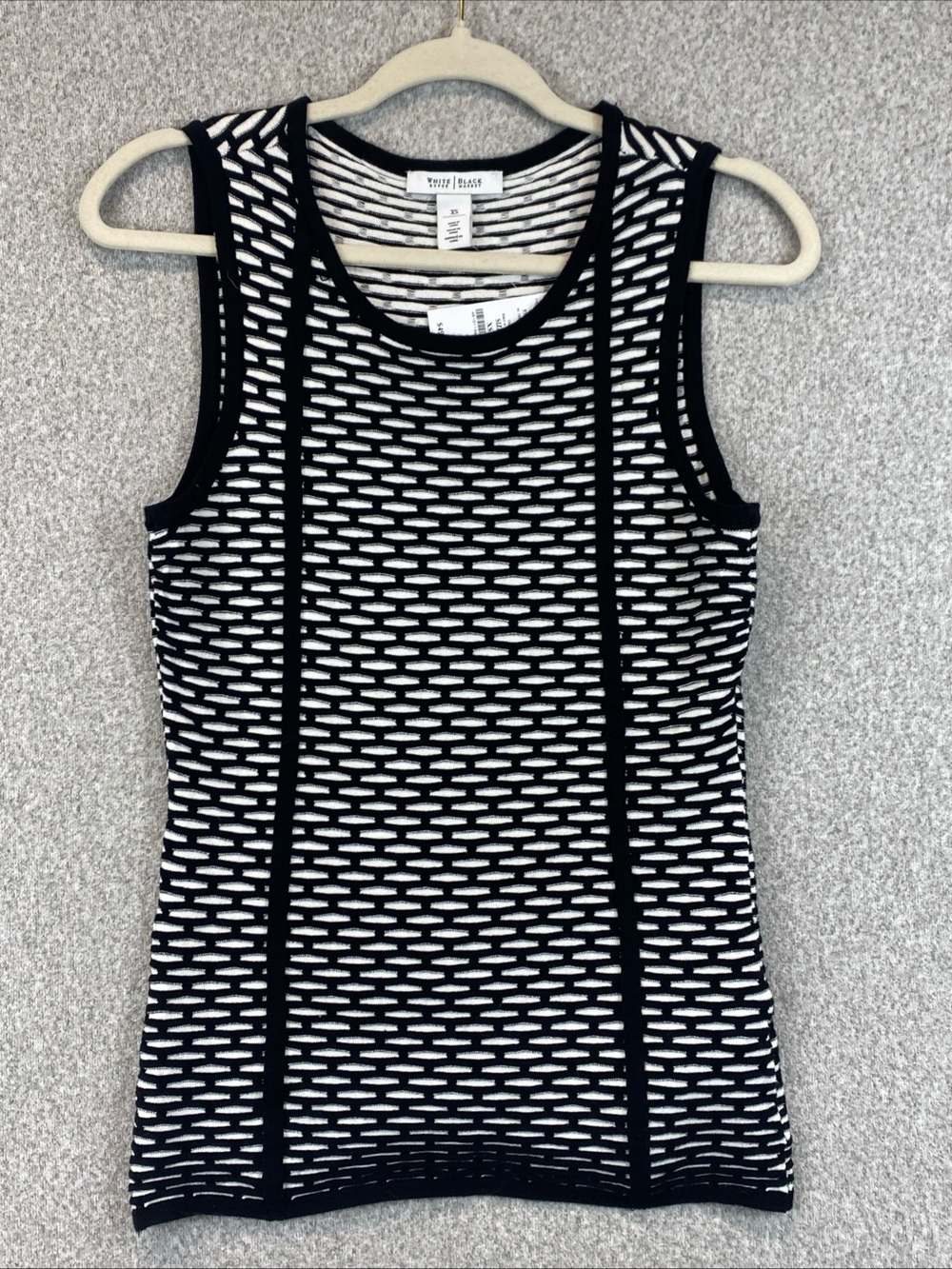 White House Black Market Striped Textured Knit Tank Top XS Black White Career